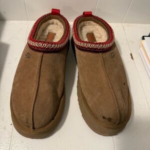 UGG Brown Suede Mules with Red Trim